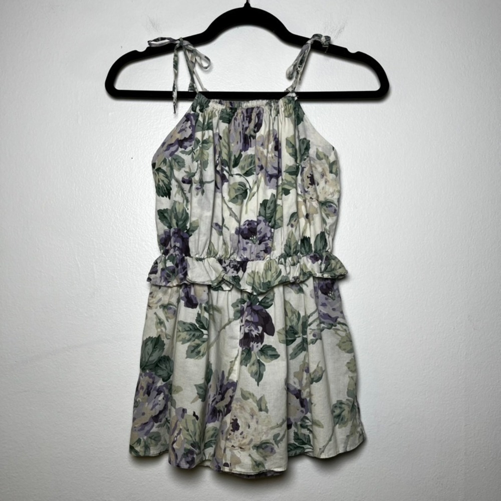 Zimmermann Lucia Gathered‎ Playsuit Purple Floral Ruffle Waist Tie Straps size 8